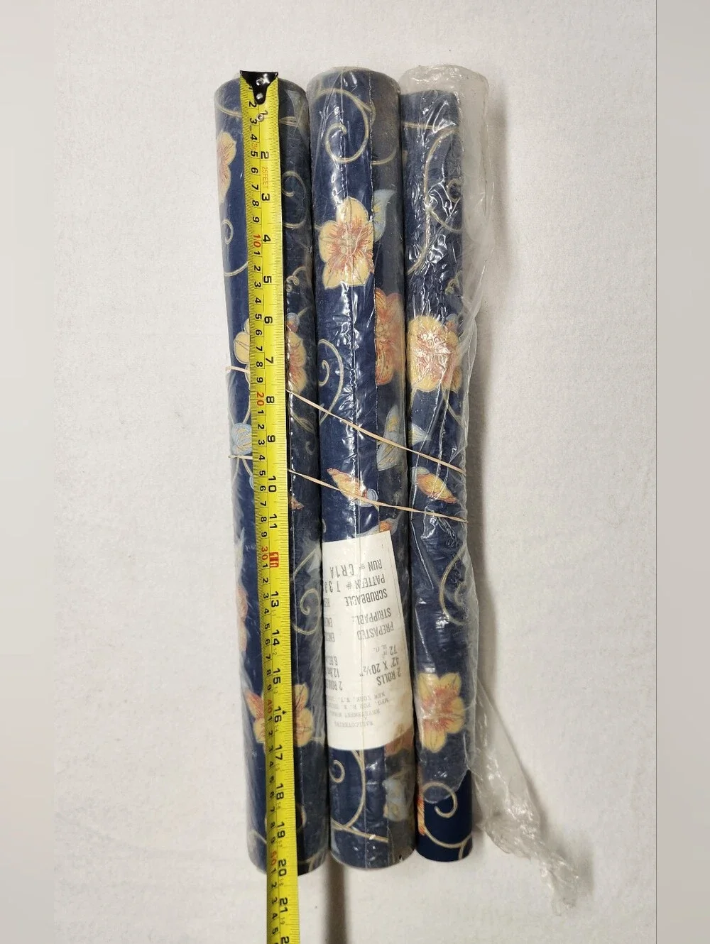 Vintage Thibaut Navy Blue Peach Floral Wallpaper 2.5 Rolls Boho Grandmillennial